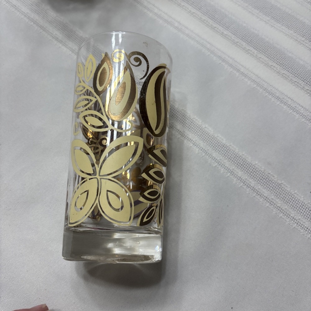 Vintage Mid Century MCM Butterfly Gold Highball Glasses Set 4 Atomic Barware